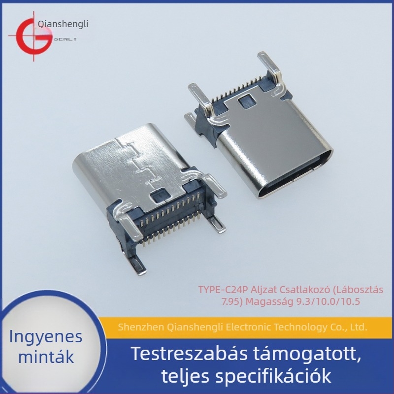 Type-C 16P függőleges csatlakozó panel, 9,3/10,0/10,5/15,0, Type-C 24P női aljzat, tűköz 7,95 mm