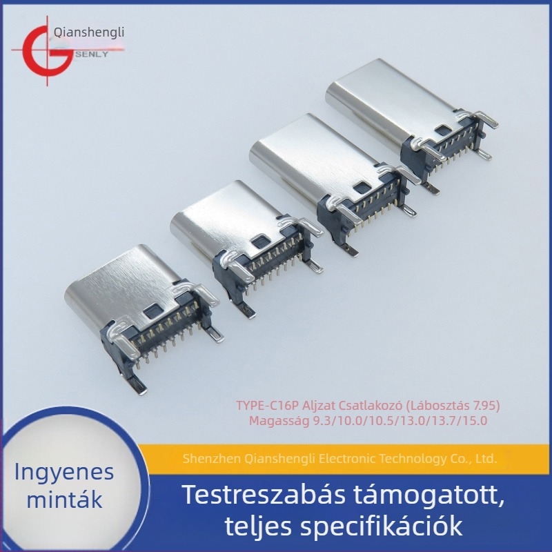 Type-C 16P függőleges csatlakozó panel, 9,3/10,0/10,5/15,0, Type-C 24P női aljzat, tűköz 7,95 mm