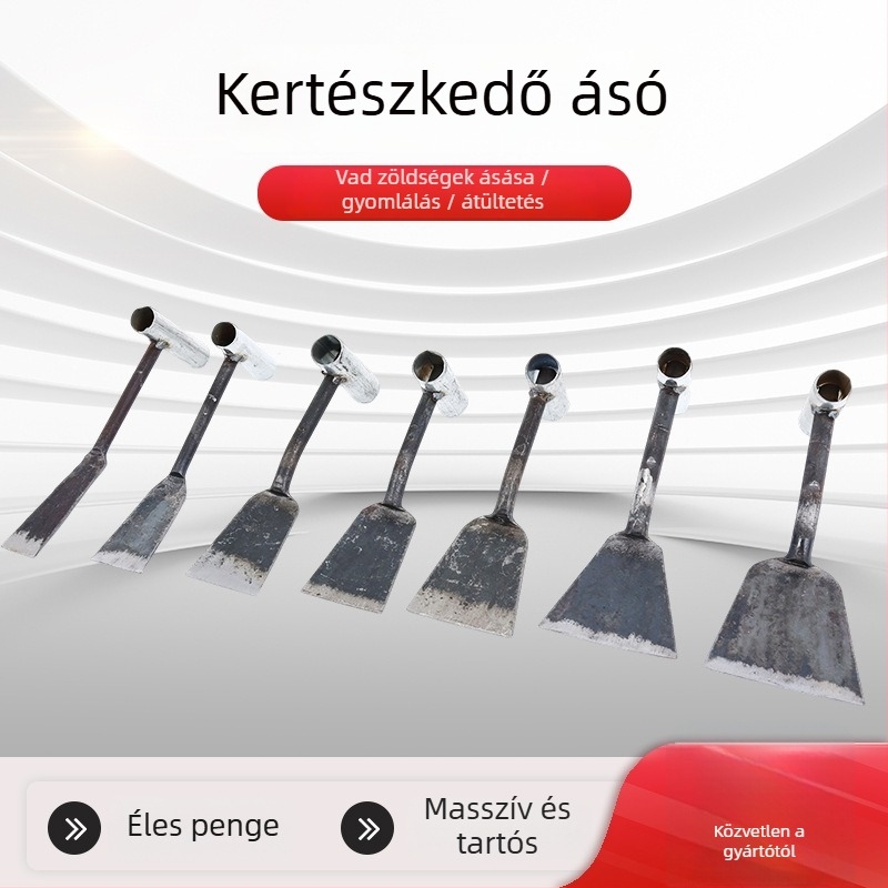 Kézzel kovácsolt vas kerti lapát, kerek acél fejjel, zöldségek ásásához és gyomláláshoz