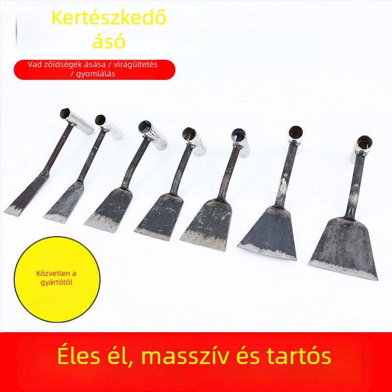 Kézzel kovácsolt vas kerti lapát, kerek acél fejjel, zöldségek ásásához és gyomláláshoz