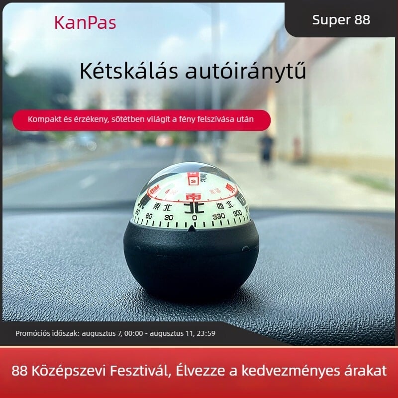 Autókompassz irányító gömb – nagy pontosságú, világító, fém test (Anyag: Fém)