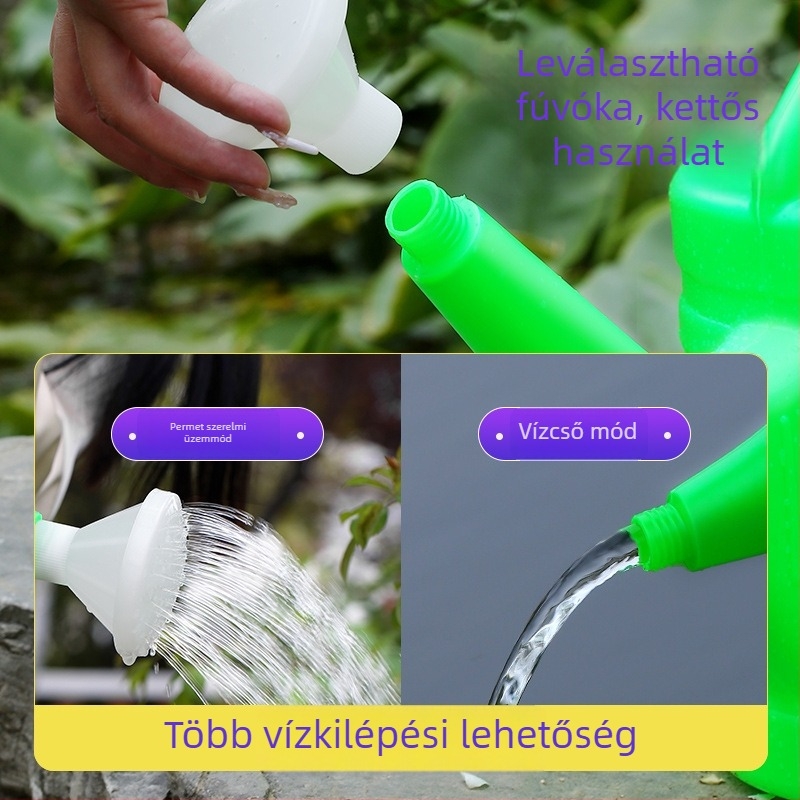 Műanyag öntöző kanna, hosszú csővel, zuhanyfejjel, gombos vízáramlás-szabályozóval - Maple leaf
