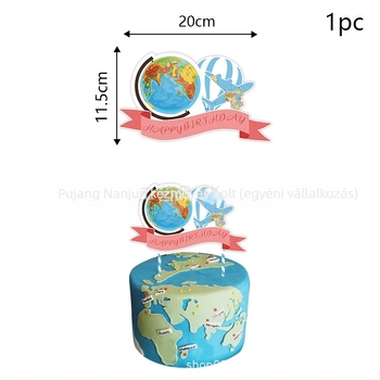 Utazás-térkép témájú parti dekoráció – Kompassz, zászlók és léggömbök, papírból készült rekvizíták a helyszín díszítéséhez születésnapra