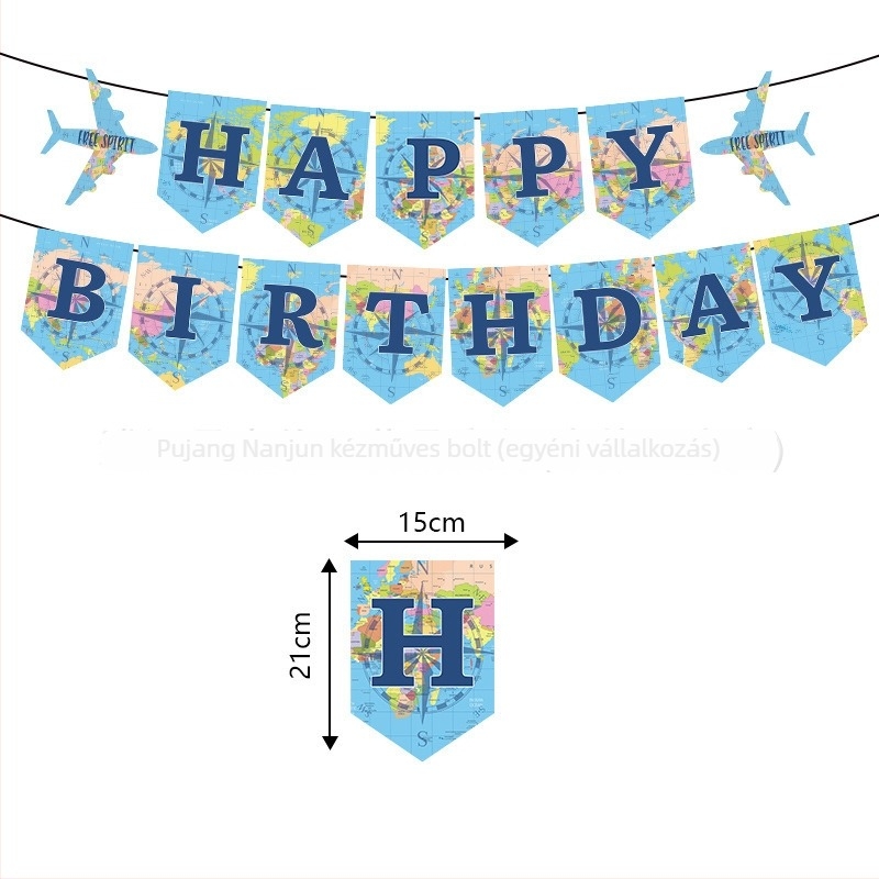 Utazás-térkép témájú parti dekoráció – Kompassz, zászlók és léggömbök, papírból készült rekvizíták a helyszín díszítéséhez születésnapra