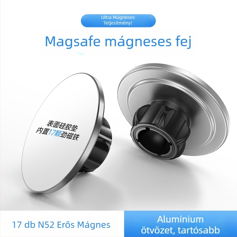 Mingcard MagSafe mágneses telefon-tartó 17 mm-es univerzális gömbfejjel — fémes asztali és autós tartó, erős szívófejjel