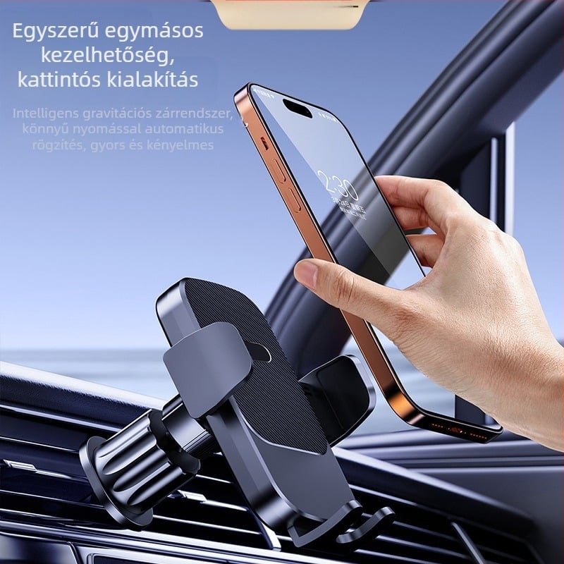 Autó légcsatornába illeszkedő telefon-tartó navigációs tartóval, univerzális, kampó típusú szerelés, testreszabható, divatos stílus