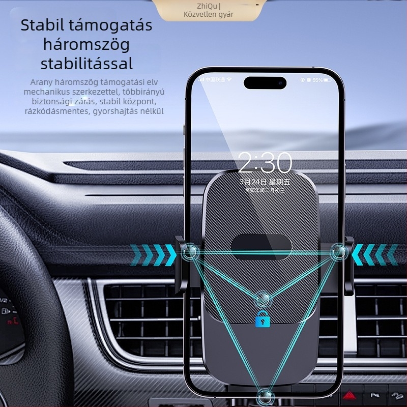Autó légcsatornába illeszkedő telefon-tartó navigációs tartóval, univerzális, kampó típusú szerelés, testreszabható, divatos stílus