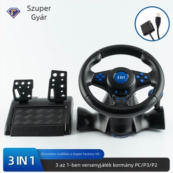 Három az egyben verseny volán, vezetékes USB/P2 csatlakozás, PC/Xbox/PS/Switch kompatibilis, ABS anyag, tömeg 1850 g