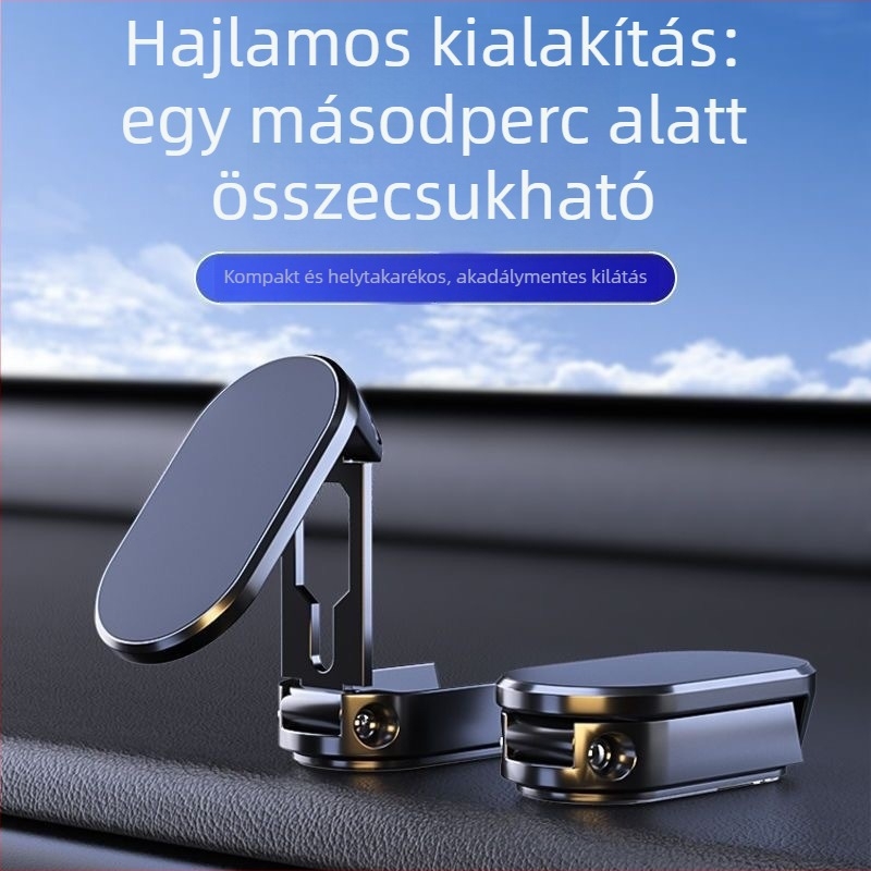 Autótelefon-tartó – mágneses, összecsukható, 360°-os forgás, rezgések elleni védelem, univerzális