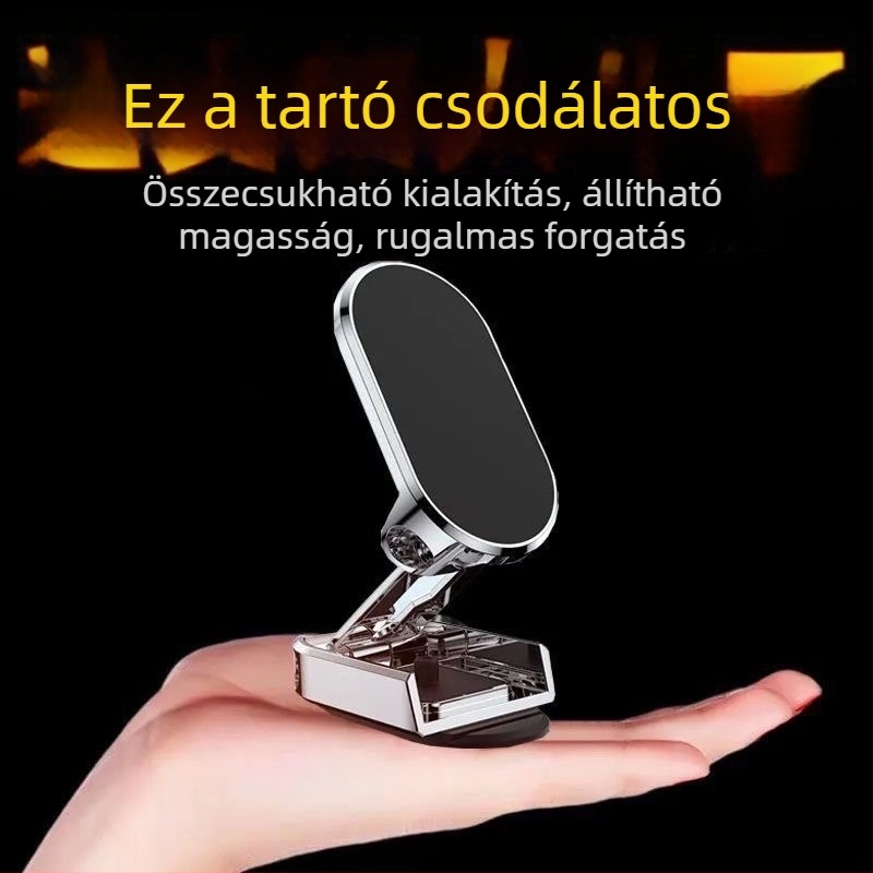 Autótelefon-tartó – mágneses, összecsukható, 360°-os forgás, rezgések elleni védelem, univerzális