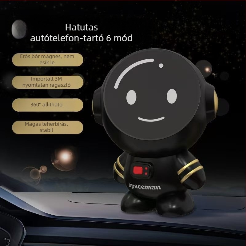 Autó műszerfalra szerelhető telefontartó – mágneses, 360° forgás, ragasztóval történő rögzítés, univerzális kompatibilitás