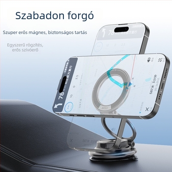 Mágneses autós telefontartó szívófejjel, 360° forgás, univerzális műszerfalhoz