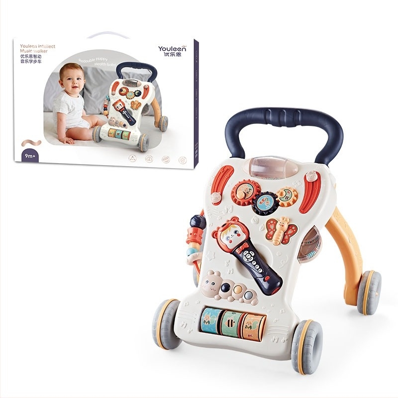 Medve mintázatú babajáró játék — többfunkciós kézzel tolható járó játék, 0–3 éveseknek, fejleszti a kéz-szem koordinációt és a kapaszkodást, műanyag