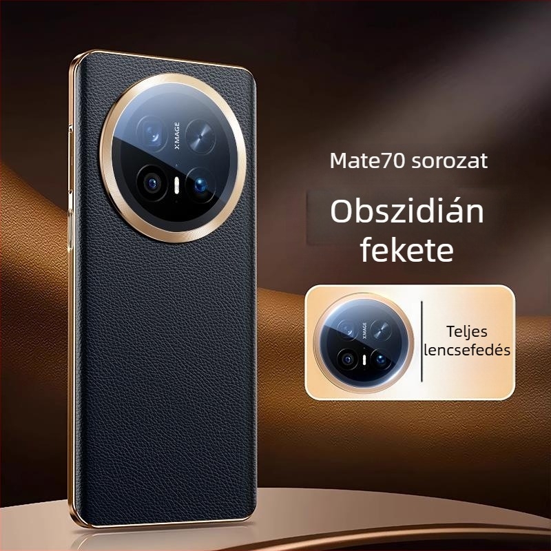 Huawei Mate70 Pro bőrtok, teljes kameravédelmet nyújtó, prémium bőrt-textúrával, ujjlenyomat-mentes, ütésálló