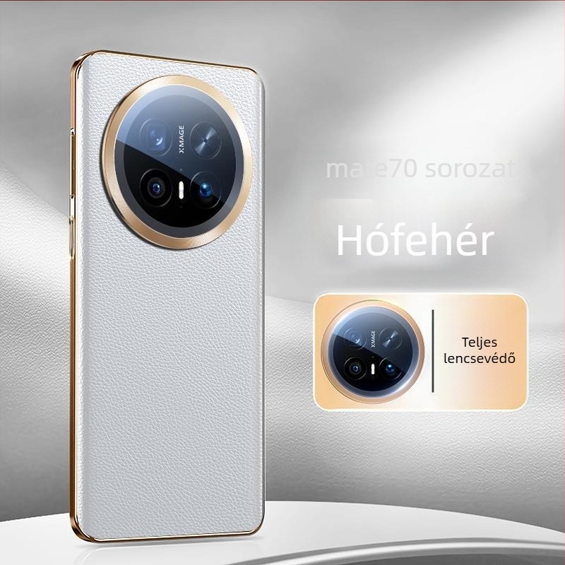 Huawei Mate70 Pro bőrtok, teljes kameravédelmet nyújtó, prémium bőrt-textúrával, ujjlenyomat-mentes, ütésálló