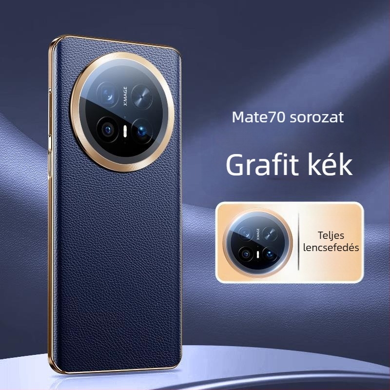 Huawei Mate70 Pro bőrtok, teljes kameravédelmet nyújtó, prémium bőrt-textúrával, ujjlenyomat-mentes, ütésálló