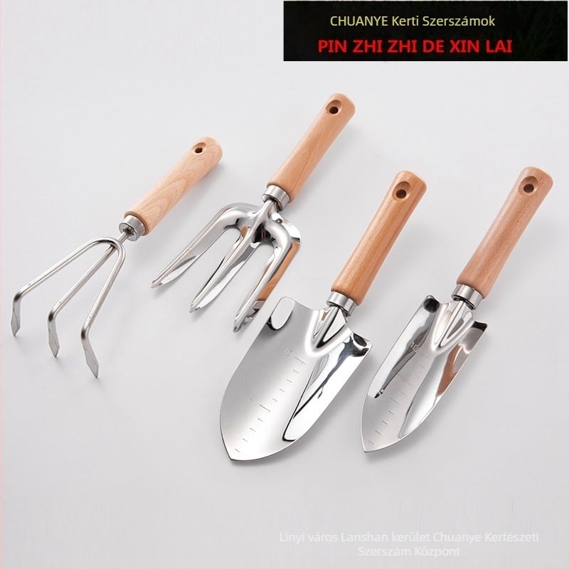 Kerti ásó rozsdamentes acél testtel és fa markolattal, ásófej hossza 60, fej szélessége 50.