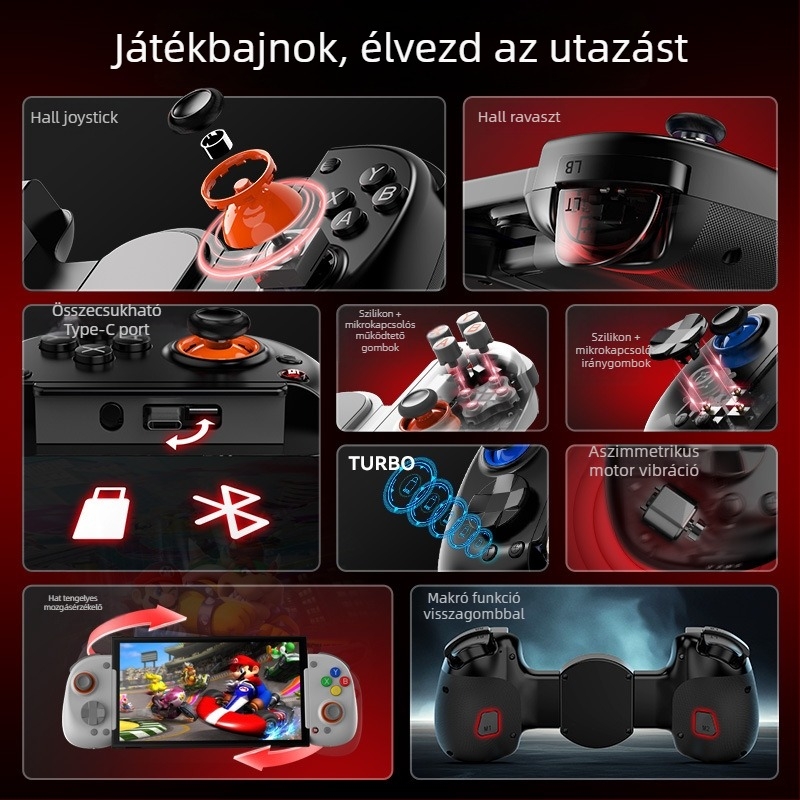 D8+ USB-C Bluetooth kétmódú játékkontroller okostelefonra, tabletre és Nintendo Switchre – Plug-and-Play