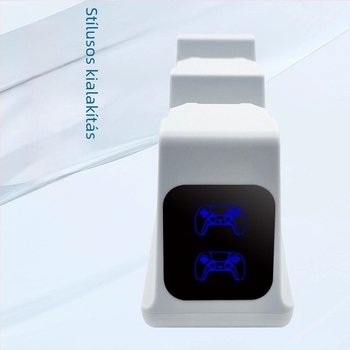 PS5-ös kontroller töltőállvány LED kijelzővel, kettős töltés, USB-C 5V2A, ABS tokozás