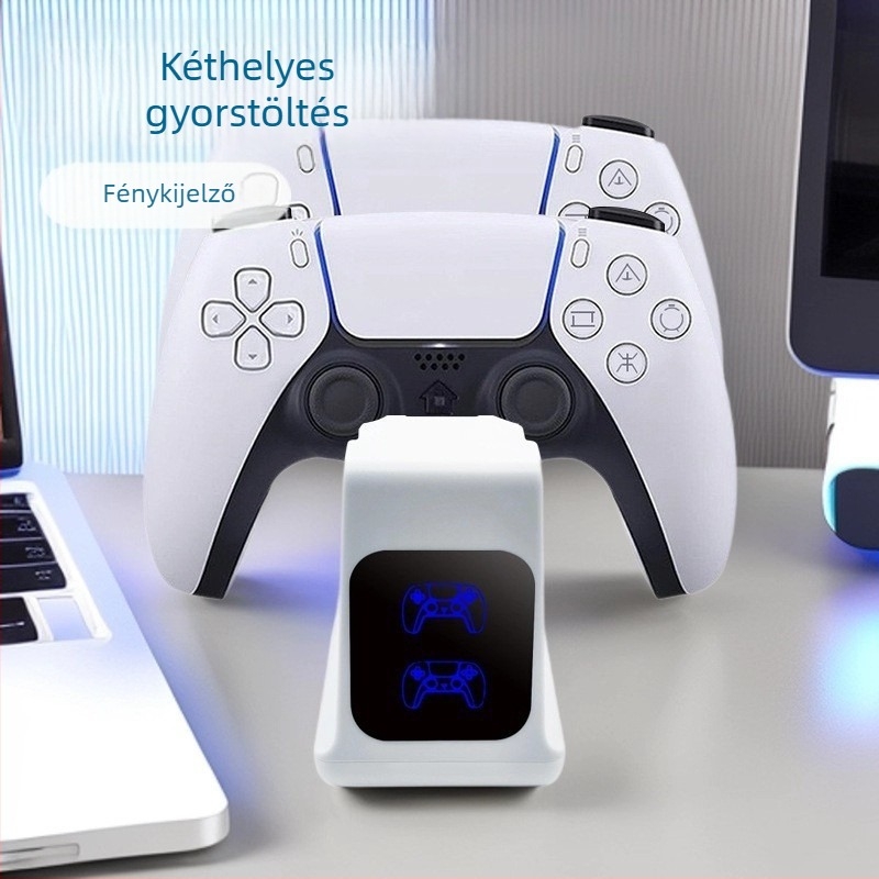 PS5-ös kontroller töltőállvány LED kijelzővel, kettős töltés, USB-C 5V2A, ABS tokozás