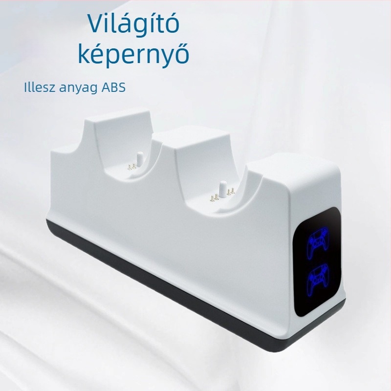 PS5-ös kontroller töltőállvány LED kijelzővel, kettős töltés, USB-C 5V2A, ABS tokozás