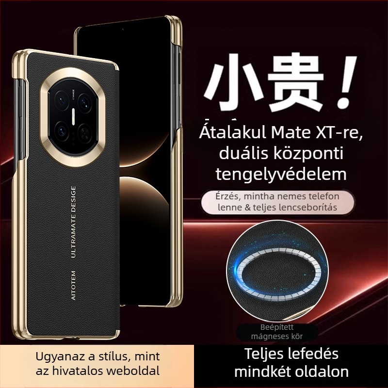 Huawei Mate X-hez készült tok mágneses töltéssel, dupla tengelyes védelem, sima bőr, kopásállóság, ujjlenyomat-mentes