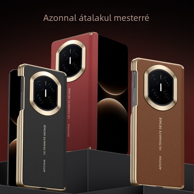 Huawei Mate X-hez készült tok mágneses töltéssel, dupla tengelyes védelem, sima bőr, kopásállóság, ujjlenyomat-mentes