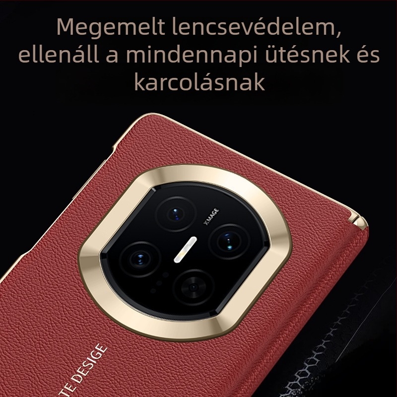 Huawei Mate X-hez készült tok mágneses töltéssel, dupla tengelyes védelem, sima bőr, kopásállóság, ujjlenyomat-mentes