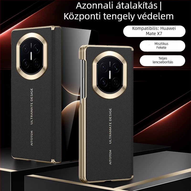 Huawei Mate X-hez készült tok mágneses töltéssel, dupla tengelyes védelem, sima bőr, kopásállóság, ujjlenyomat-mentes