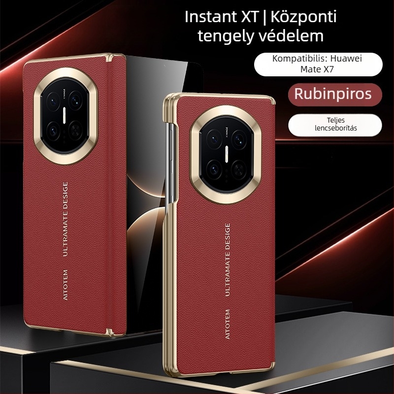 Huawei Mate X-hez készült tok mágneses töltéssel, dupla tengelyes védelem, sima bőr, kopásállóság, ujjlenyomat-mentes