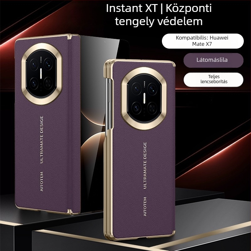 Huawei Mate X-hez készült tok mágneses töltéssel, dupla tengelyes védelem, sima bőr, kopásállóság, ujjlenyomat-mentes