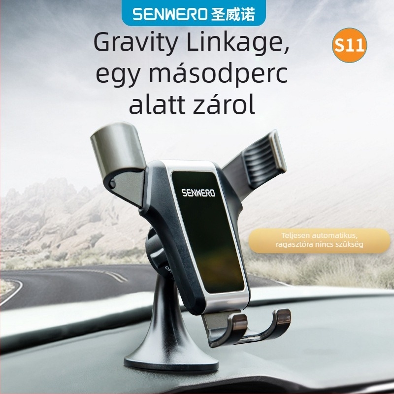 Ragasztós autótelefon-tartó a műszerfalra és a szélvédőre, modell S11, minimalist stílus, snap-on rögzítés, 5W teljesítmény