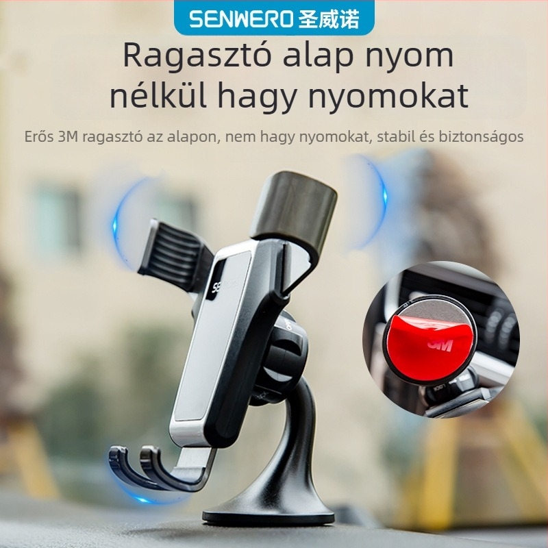 Ragasztós autótelefon-tartó a műszerfalra és a szélvédőre, modell S11, minimalist stílus, snap-on rögzítés, 5W teljesítmény