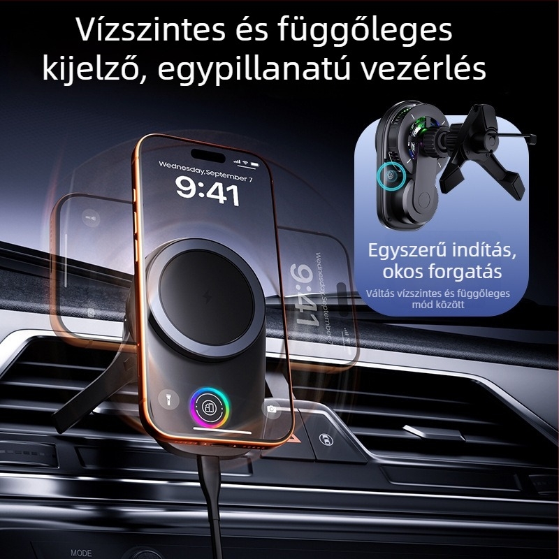 Autó légcsatornához magnetikus vezeték nélküli töltő tartó – 25W, mágneses, snap-on telepítés, univerzális
