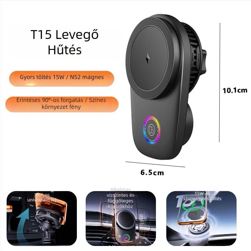 Autó légcsatornához magnetikus vezeték nélküli töltő tartó – 25W, mágneses, snap-on telepítés, univerzális