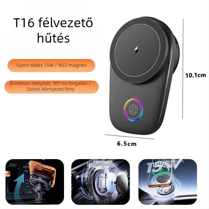 Autó légcsatornához magnetikus vezeték nélküli töltő tartó – 25W, mágneses, snap-on telepítés, univerzális