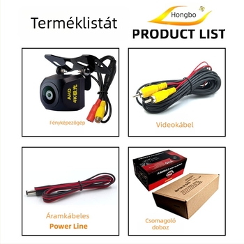 HB4 hátsó kamera — 180°-os állítható, AHD 720P videó, 12V tápegység, tükörkép