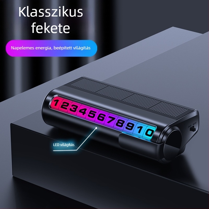 Napelemes autó parkolási számlemez logóval, G2 modell, testreszabható, sötétben világító