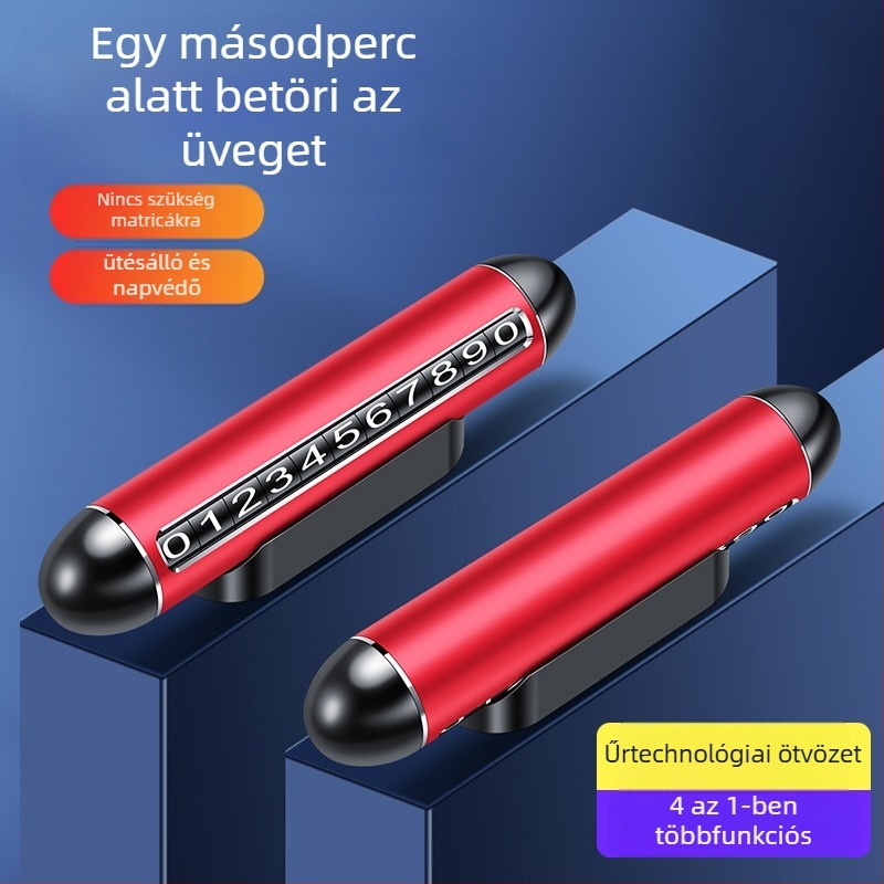 Alumínium ötvözetű autó ideiglenes parkolási jel, telefonszám táblával, modell QN-096, méretek 14 x 2,5 cm, többfunkciós vészcsapó eszköz