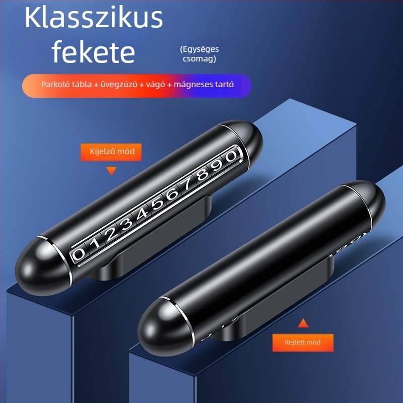 Alumínium ötvözetű autó ideiglenes parkolási jel, telefonszám táblával, modell QN-096, méretek 14 x 2,5 cm, többfunkciós vészcsapó eszköz