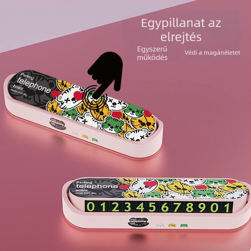 Autó ideiglenes parkolási számtábla rejtett karikatúra dizájnnal, műanyag, modell cxktkkm, származás Chaozhou, Guangdong