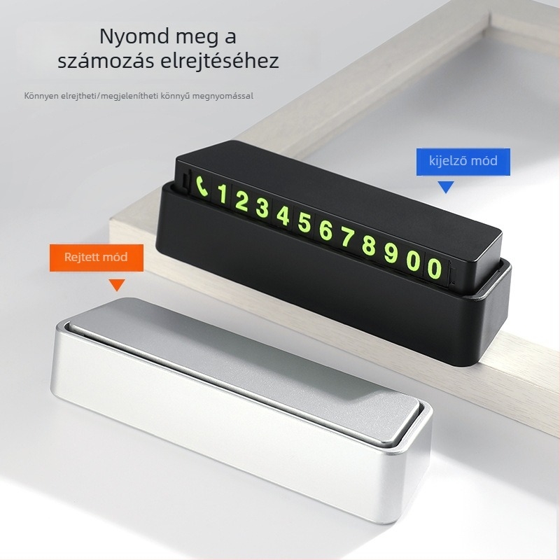 Rejtett ideiglenes parkolótábla autóhoz, mágneses fényes digitális számjegyekkel, modell A001, DIY