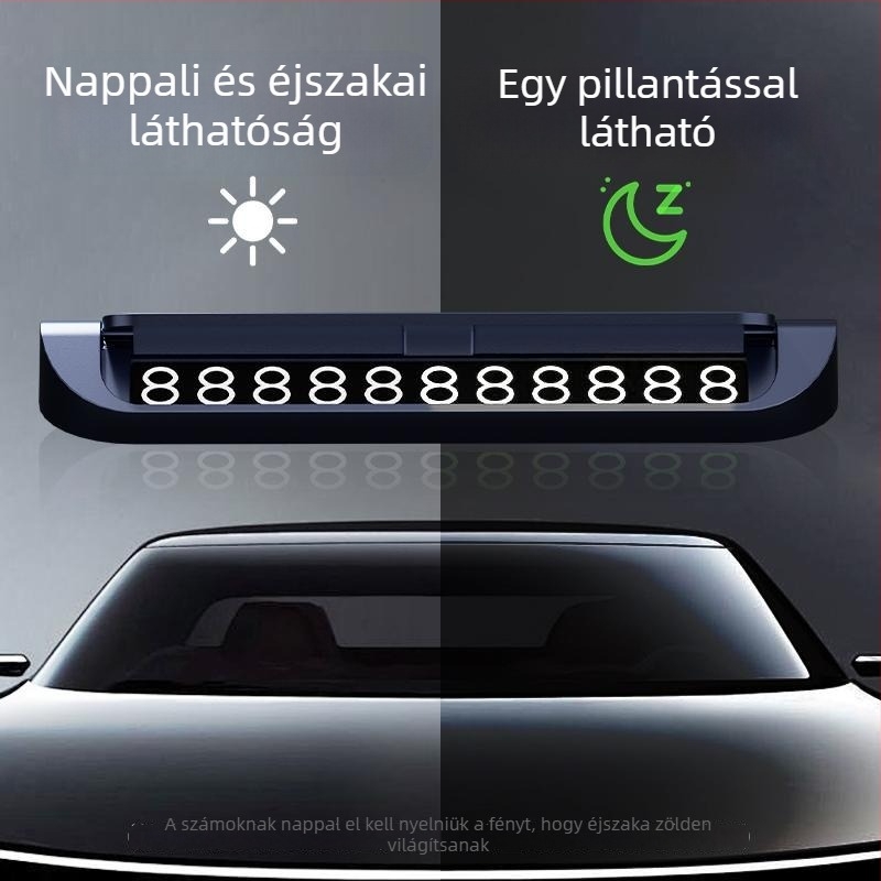 Autóhoz való alumíniumötvözetes parkolási szám tábla, belső kiegészítő, leválasztható, világító