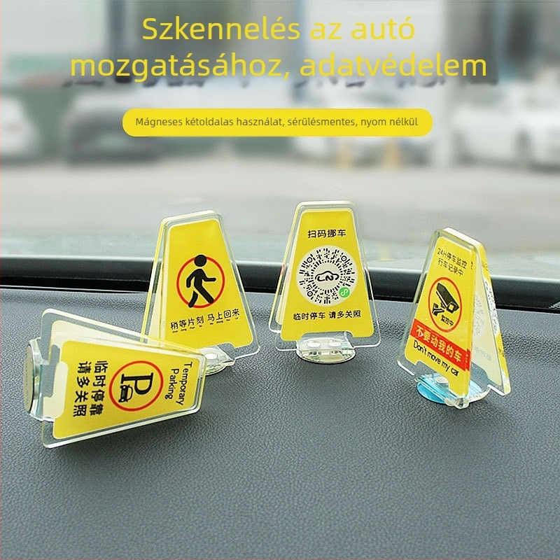 QR-kódos autó – ideiglenes parkolási számtábla, dekoratív digitális dísz, műanyag, háromszög figyelmeztető jel, származás Guangdong, logó OK