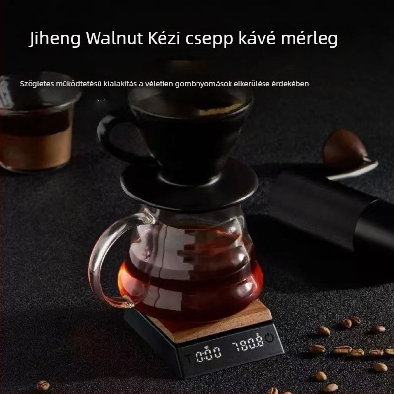 Diófából készült elektronikus kávés mérleg, olasz stílusú dizájn, intelligens automata időzítés, mérési tartomány 0.03-2000 g