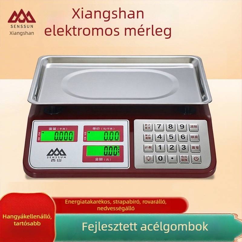 Xiangshan kereskedelmi asztali mérleg, 30 kg kapacitás, elektronikus mérés, modell JE481/JC481, többfunkciós