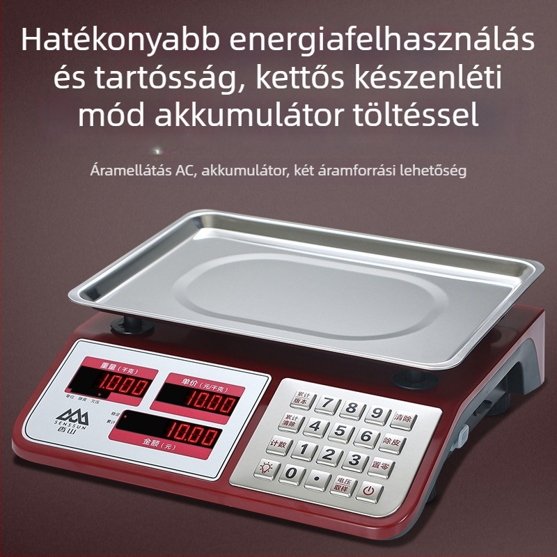 Xiangshan kereskedelmi asztali mérleg, 30 kg kapacitás, elektronikus mérés, modell JE481/JC481, többfunkciós