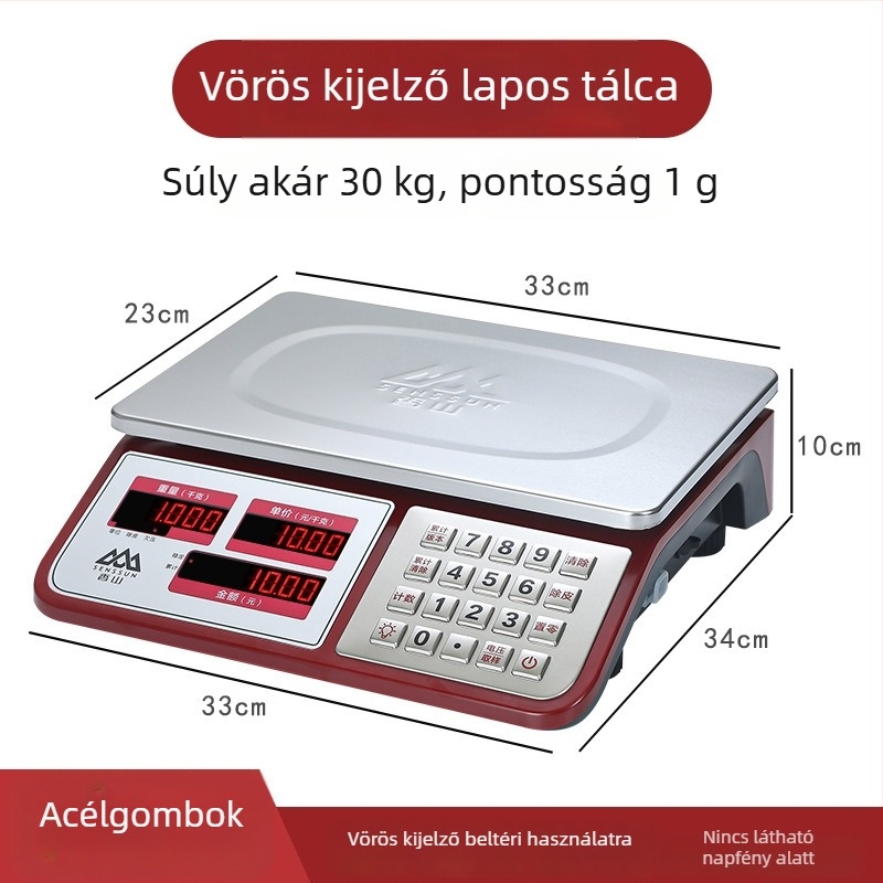 Xiangshan kereskedelmi asztali mérleg, 30 kg kapacitás, elektronikus mérés, modell JE481/JC481, többfunkciós