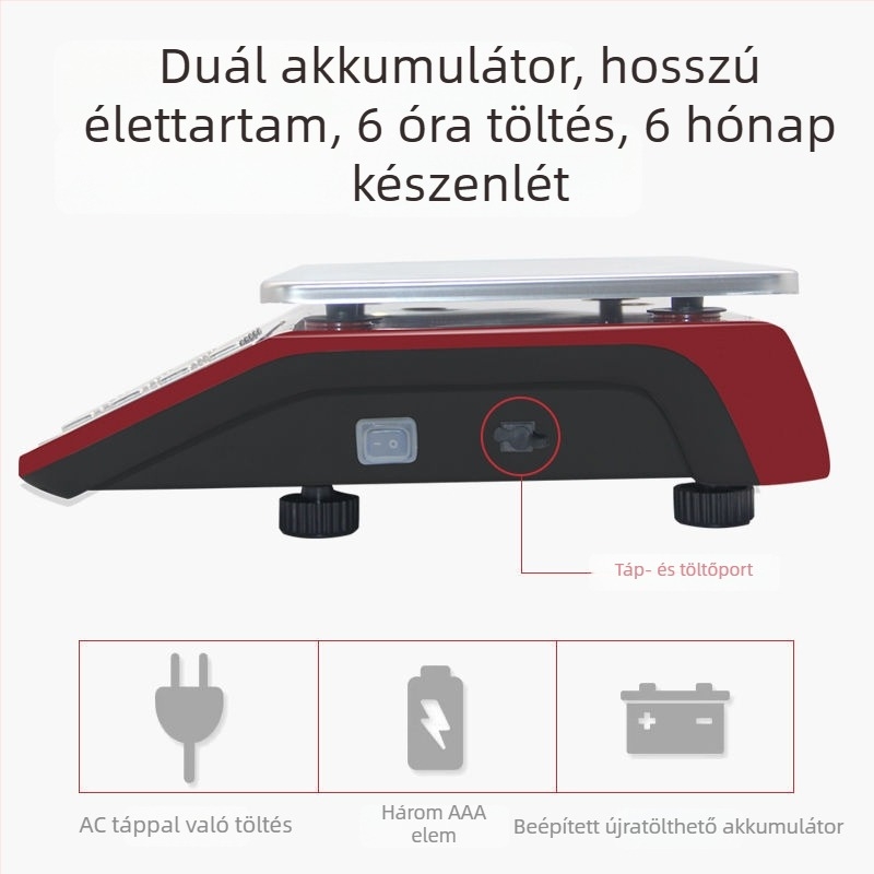 Xiangshan kereskedelmi asztali mérleg, 30 kg kapacitás, elektronikus mérés, modell JE481/JC481, többfunkciós