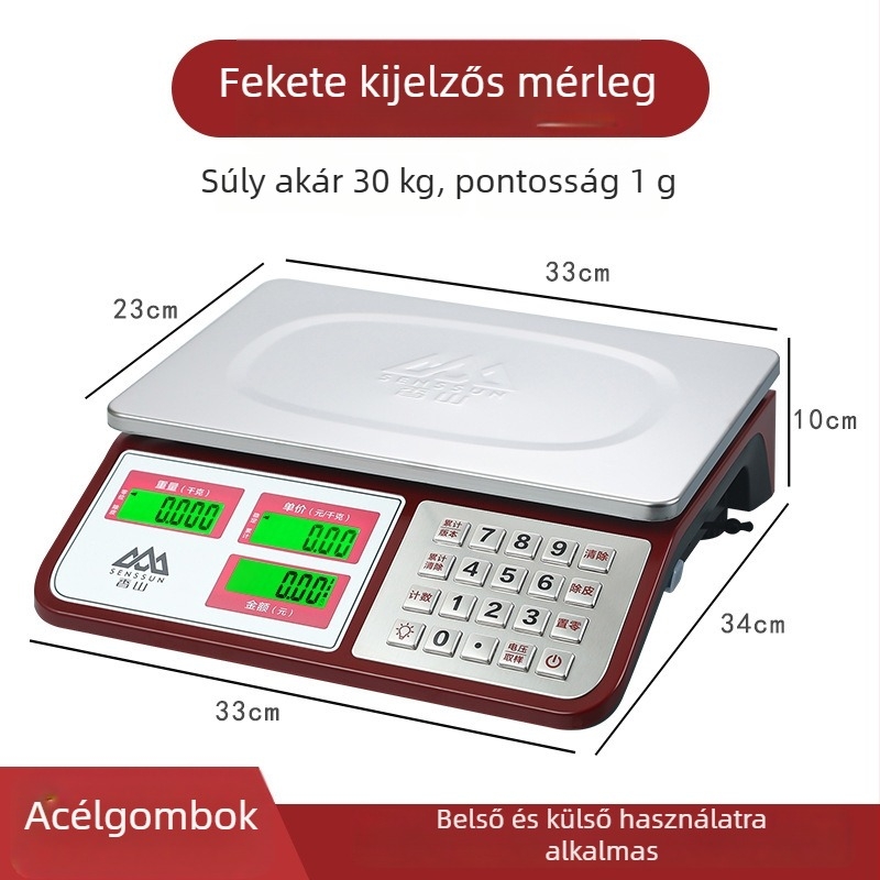 Xiangshan kereskedelmi asztali mérleg, 30 kg kapacitás, elektronikus mérés, modell JE481/JC481, többfunkciós